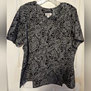 Denim&Co Black and White Paisley Tee